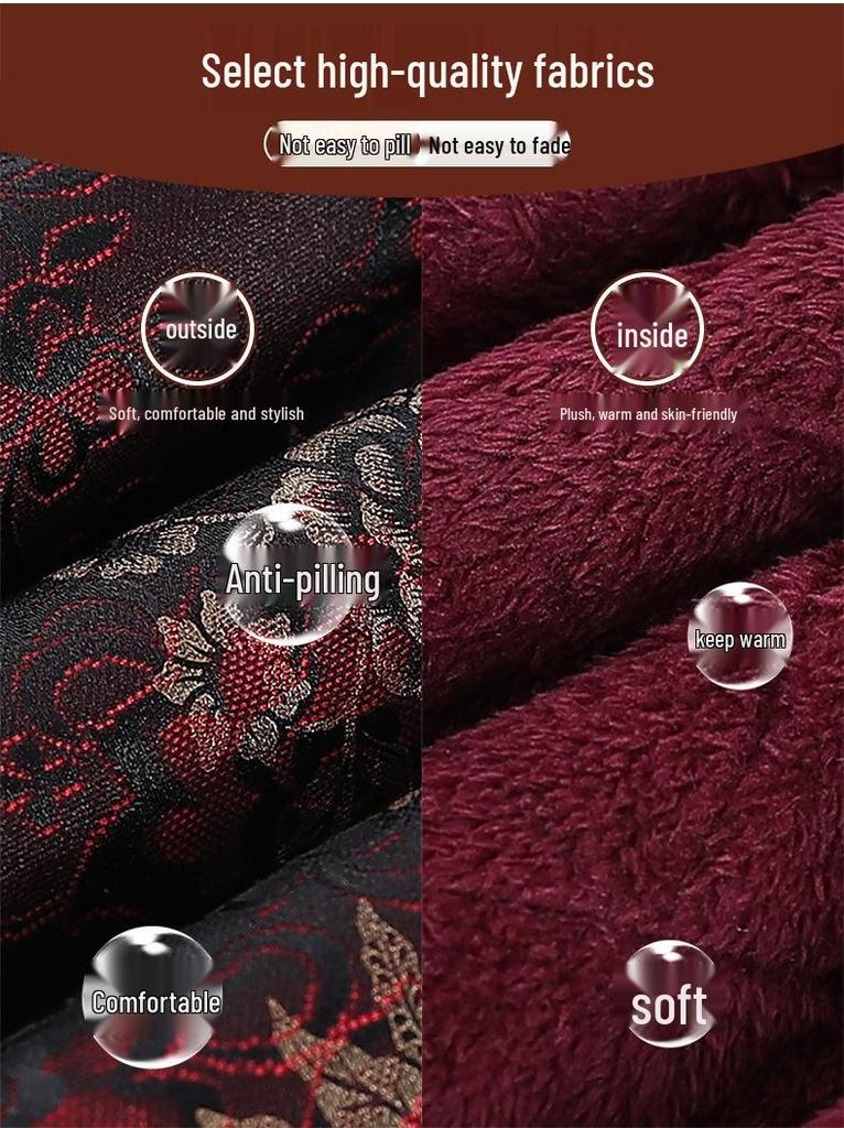 Warm Embroidered Cotton Tang Suit Jacket for Middle-Aged & Elderly Women - New Chinese Style, Fleece-Lined, Loose Fit