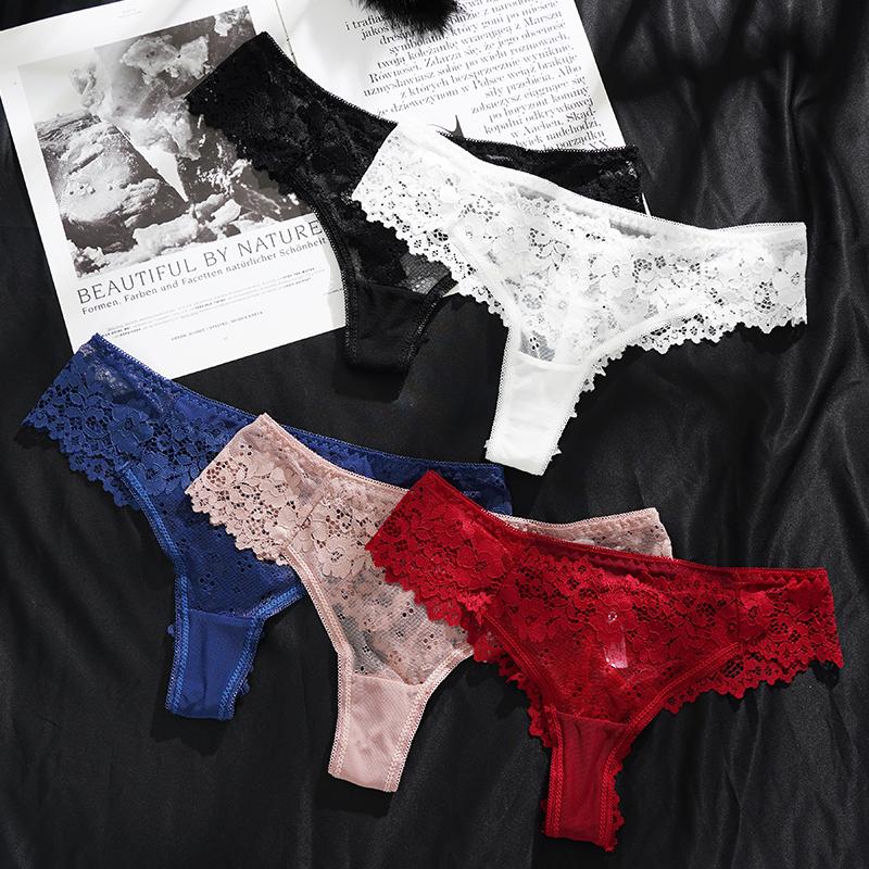 Women's Sexy Lace Floral Hollow Out Low-Rise Briefs Temptation Underwear High Quality Transparent Panties