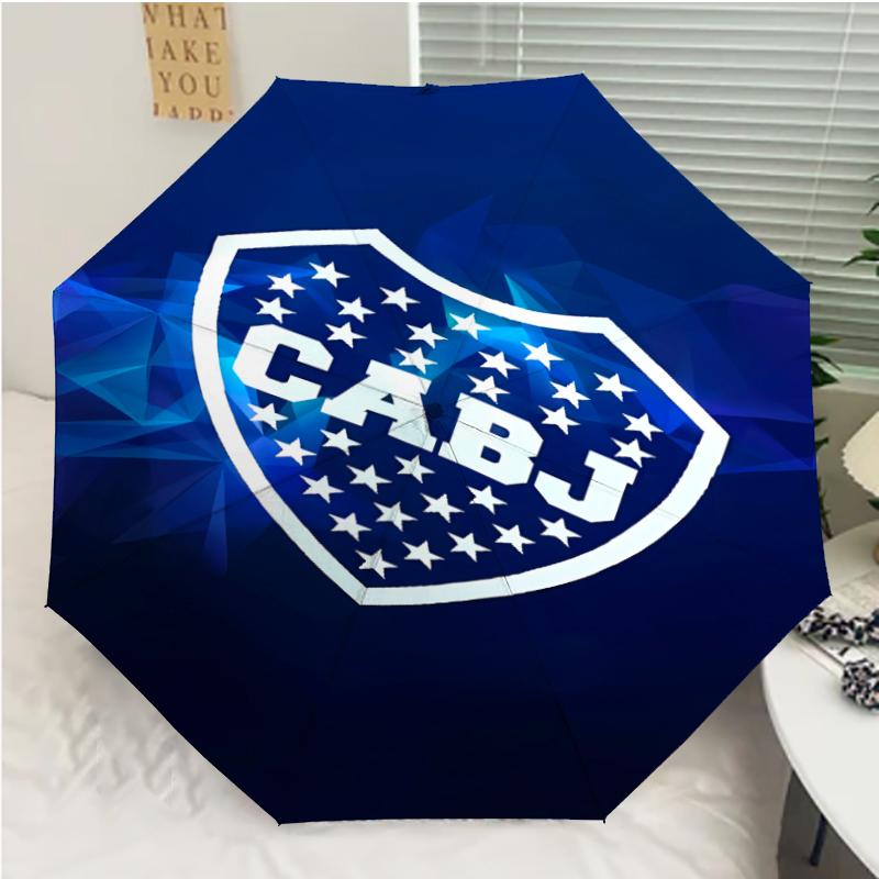 Club Atlético Boca Juniors Print Automatic Umbrella, 8 Rib Iron Frame, Plastic Handle, Suitable for Outdoor Travel &Daily , Ideal Gift
