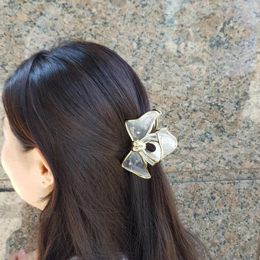 Gold ribbon transparent pastel hair clip claw clip 2. Brown