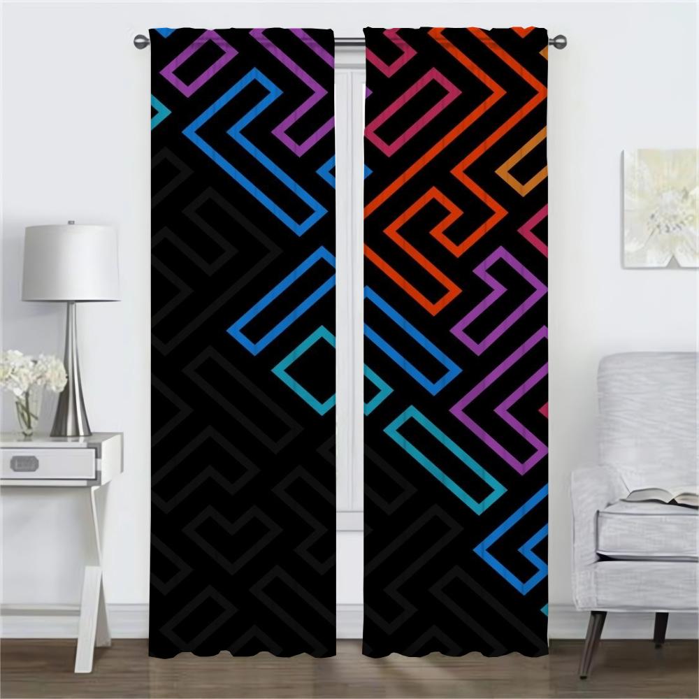 Home Interior Curtains Living Room Curtain Colorful Pattern Blinds Tulle Bedroom Partition Shades Set Of 2 Made Polyester Decor