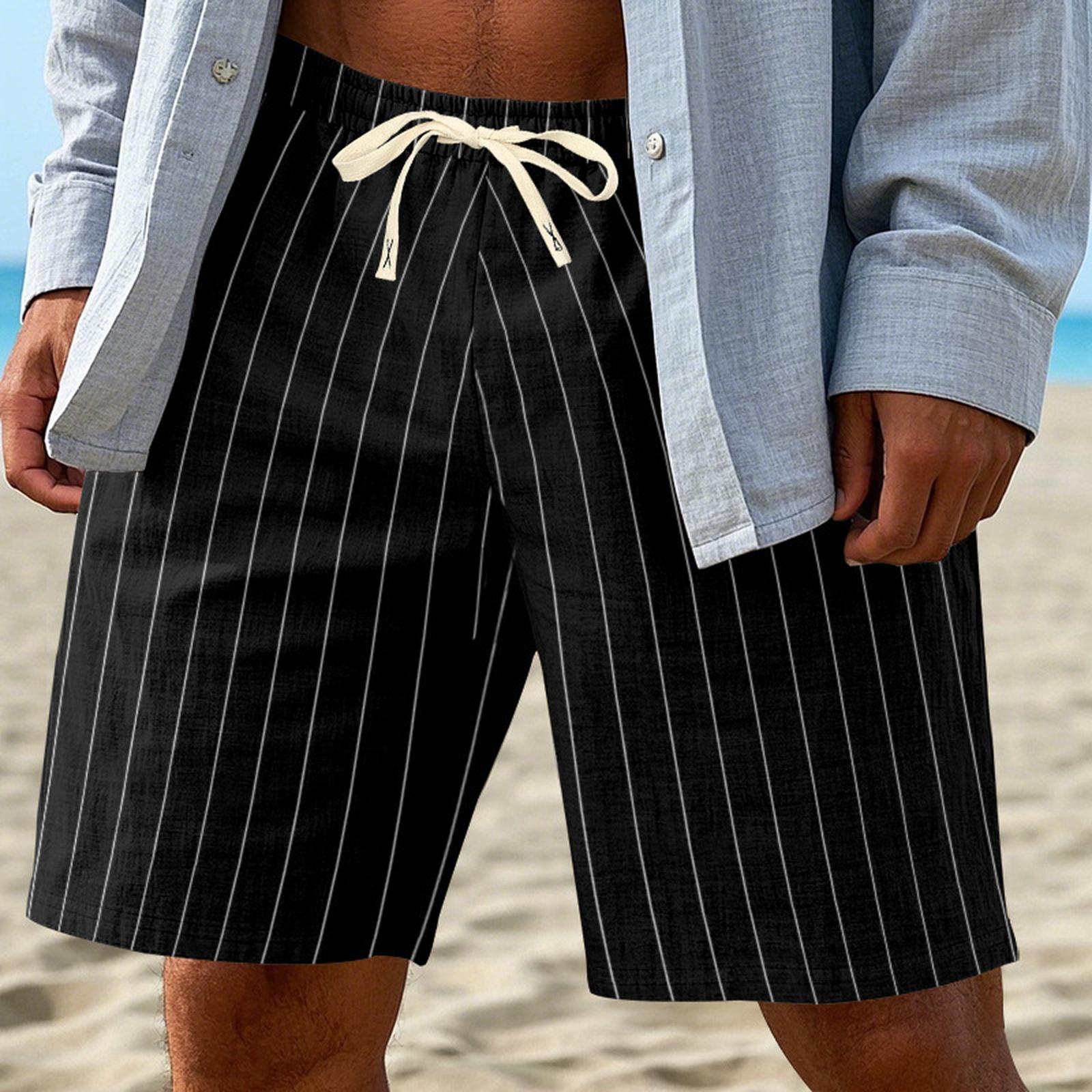 Men s Casual Fashion Drawstring Shorts Thin Linen Beach Pants L