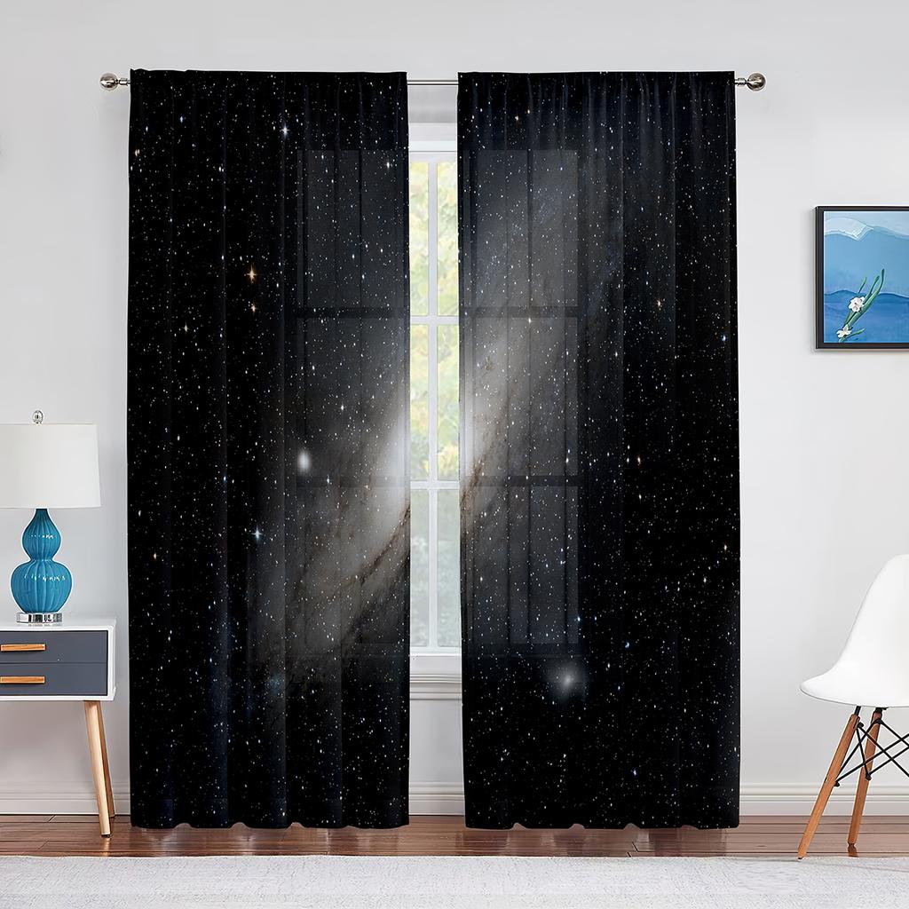 Sternenhimmel-Weltraum-Vorhang mit transparentem Voile, Galaxie-Universum, transparenter Chiffon-Tüll-Fenstervorhang für Wohnzimmer- und Schlafzimmer-Dekoration