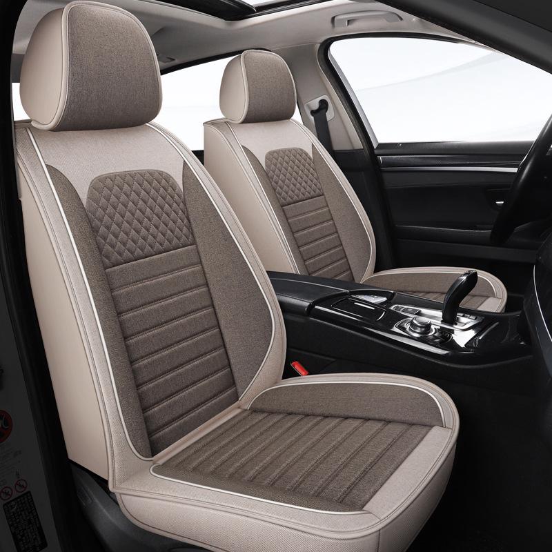 Universal Four Seasons Full Coverage Linen Seat Cushion Set for Small Cars