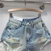 2026 Estate Nuovi Pantaloncini in Denim Rosa Forati da Donna Vita Alta Dimagranti Ragazza Piccante A-line Bordo Sfilacciato