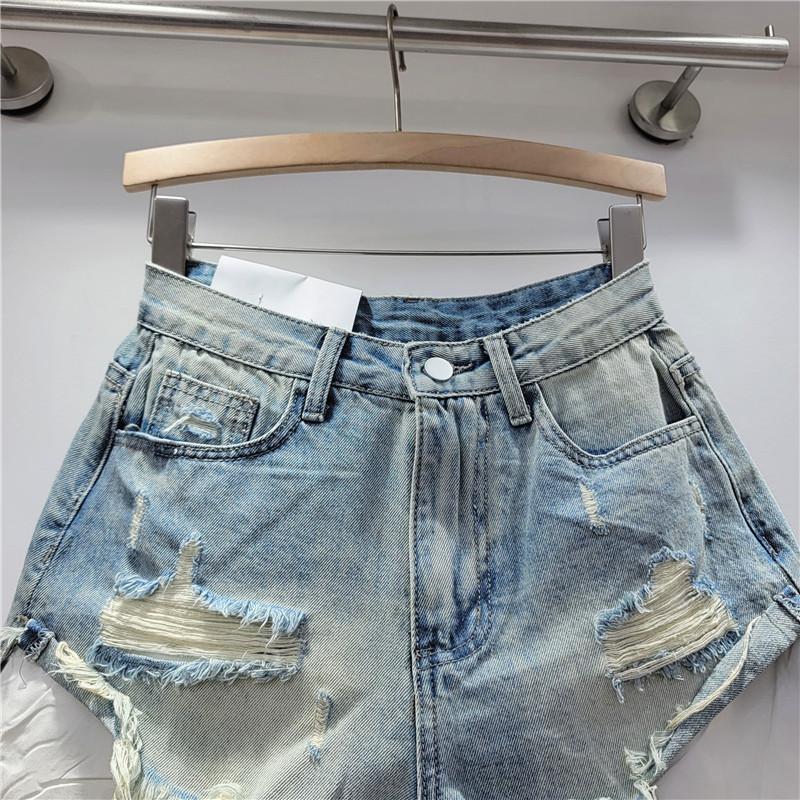 2026 Estate Nuovi Pantaloncini in Denim Rosa Forati da Donna Vita Alta Dimagranti Ragazza Piccante A-line Bordo Sfilacciato