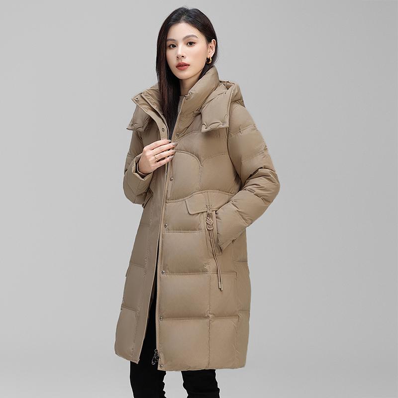 

Женский зимний пуховик средней длины - Модный, Плотный, Теплый, 90% белый утиный пух, Стиль выше колена 2XL (for 53–60 kg) хаки