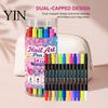 Creative Nail Art Accessories 12Pcs Dual Ended Pens Set, 24 Colors Markers with Double Brush Tips, Acrylic Quick Dry Water-Based Drawing Pen
