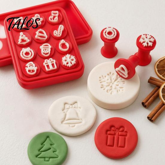 Handmade Gift Making Kit 12 Pcs Christmas Stamps Set, Candy Cane Santa Snowflake Pattern Polymer Clay Texture Tool Merry for Card Making,