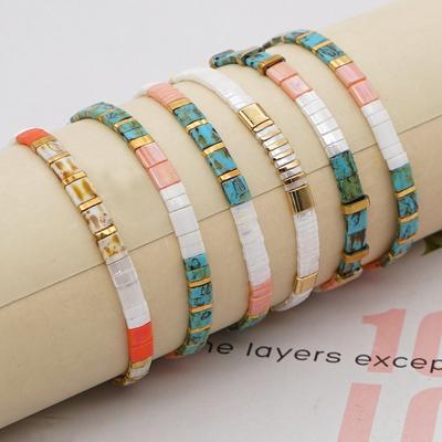 Bracciale stile etnico bohémien corda elastica intrecciata bracciale con perline gioielli bracciale multistrato impilabile da donna