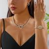 Light Luxury Geometric Circle Zircon Jewelry Set For Women Shiny Rhinestone Necklace Bracelet Earrings Ring Bride Wedding Gifts
