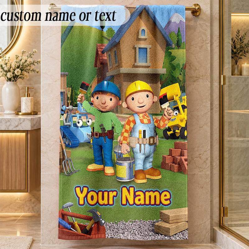 Beach TowelBob the Builder Custom Name Text Personalized Soft Towel for Beach Pool Indoor Home Decor Gift