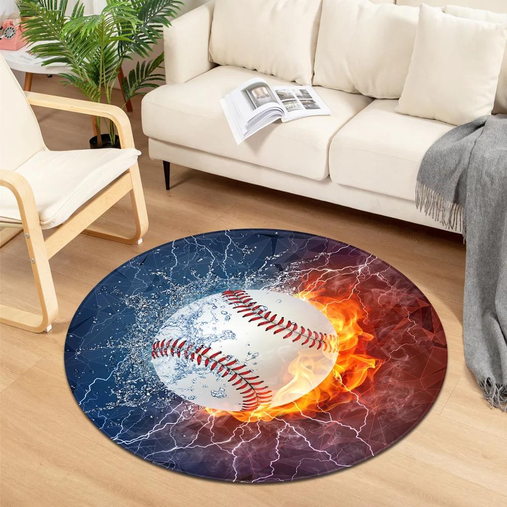 Tapis Rond Imprimé Sport de Balle Tapis Frais Eau et Feu pour Chambre d'Enfant Salon Paillasson Décoration Chaise de Jeu Tapis de Sol Antidérapant