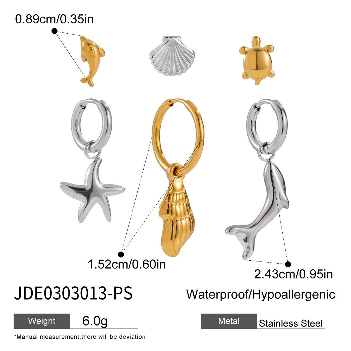 Vacation ocean style 18K gold light luxury high-end three-to-one card earring jewelry