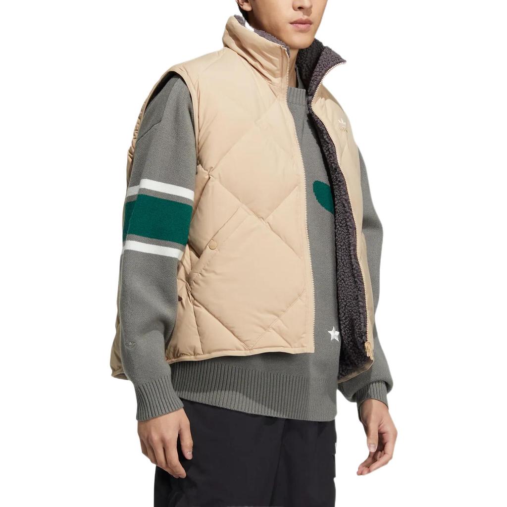 Adidas Originals Solid Color Printed Logo Stand Collar Zipper Sports Casual Vest Unisex Vests Beige HR8263