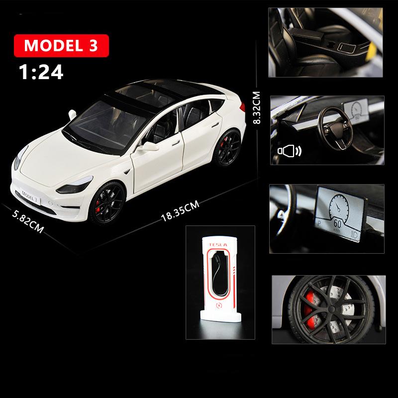 1:24 Model X Model Y Tesla Model 3 Alloy Die Cast Toy Car Model Sound and Light Children's Toy Collectibles Birthday Gift
