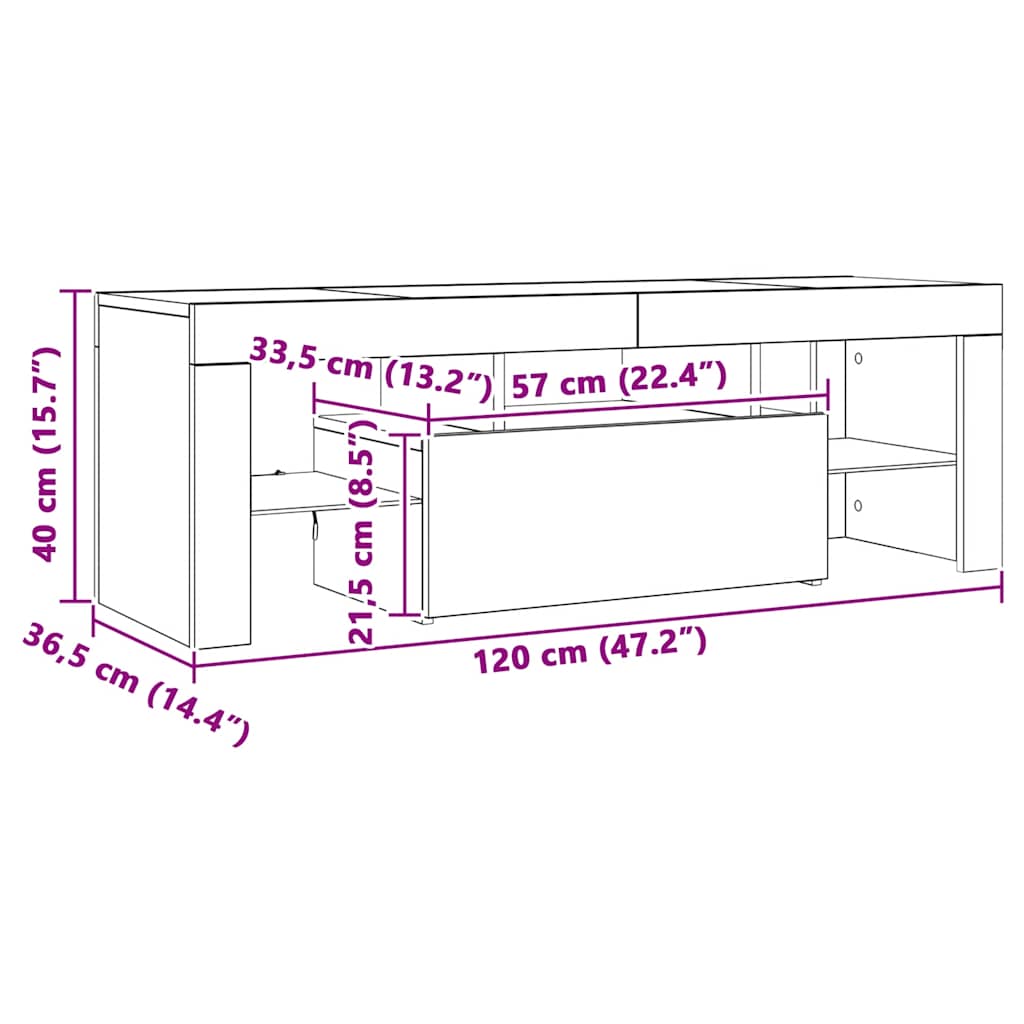 Moderner, minimalistischer TV-Schrank mit LED-Lichtern, kreatives Design für das Wohnzimmer, Stauraum-Eckschrank, 120x35x40 cm