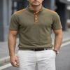 Mens Waffle Knit Henley Collar Short Sleeve Polo Shirt