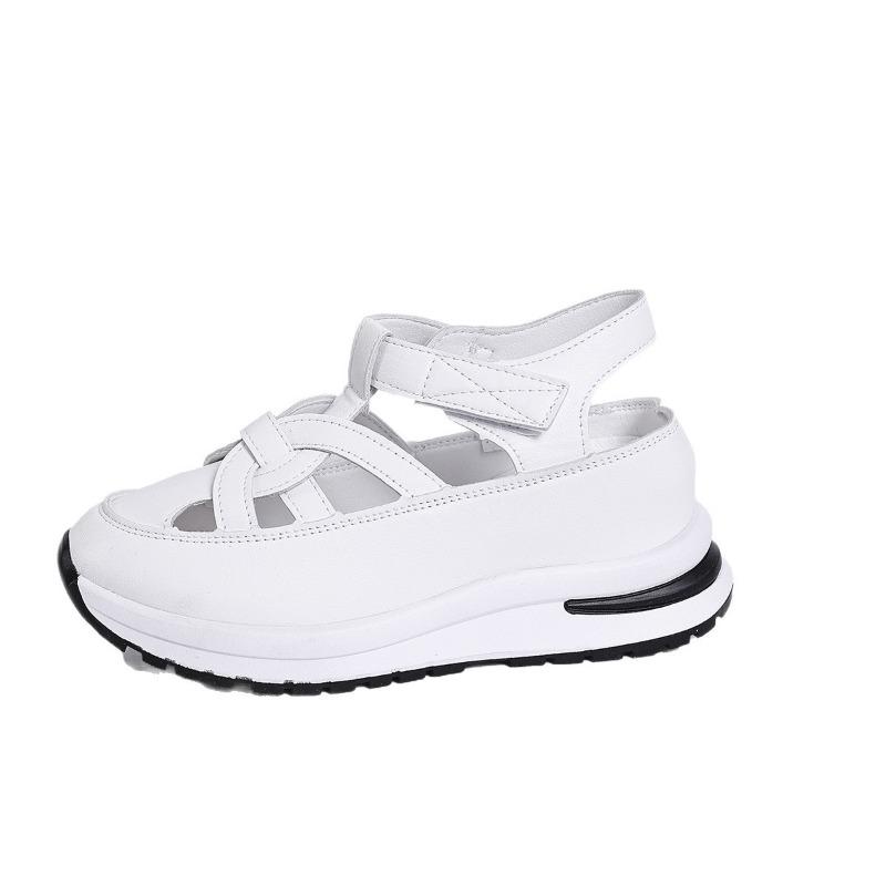 New Large Size Wedge Heel Sandals Women's Bag Head Hollow Breathable Women's Muffin Thick Sole Velcro Women's Sandals
