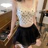 French retro lace polka dot white suspender vest women's summer babes wear niche design sleeveless top