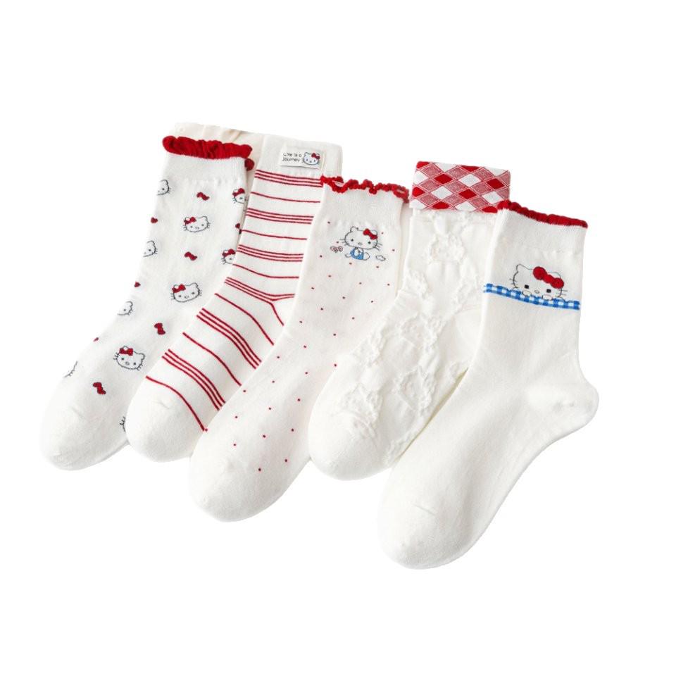 Wood Ear Lace Bubble Mouth Kitten Mid-Calf Socks - Women's Cute College-Style Striped Socks