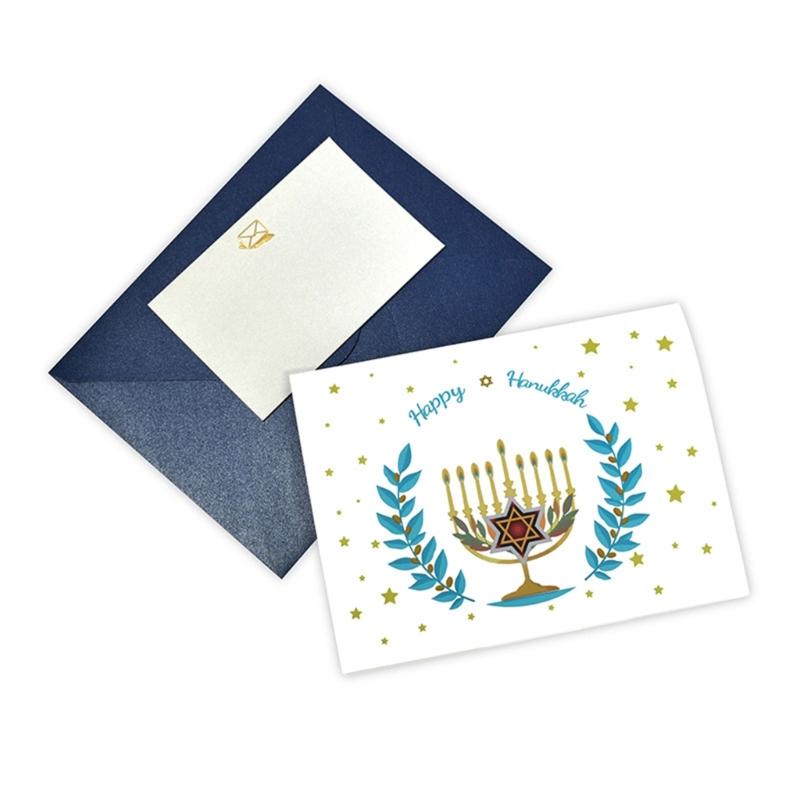 HappyHanukkah 3D Greeting Card for Chanukah Festival Handmade Presents PopUp Menorah Light Gift Card Blessing Cards