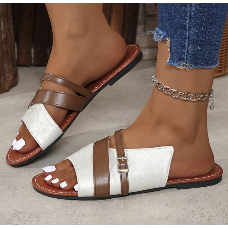 New Women's Solid Color Slides Slippers Lightweight Flat Slip On Walking Slides Comfort Beach Slides Slip-On Roman Sandals