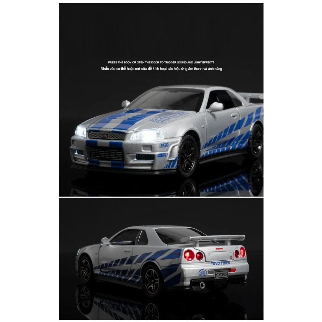 1/32 Nissan GTR R34 Szybcy i Wściekli Model Samochodu Ze Stopu Diecast Zabawka z Dźwiękiem i Światłem Pojazdy Dekoracja Zabawki dla Dzieci Prezent