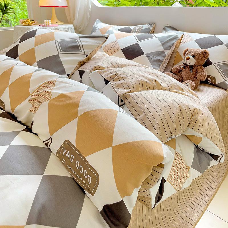 Vierteiliges Set aus reinem Baumwollbett, Baumwollbettwäsche, Bettbezug, Bettlaken, dreiteiliges Schlafsaalset