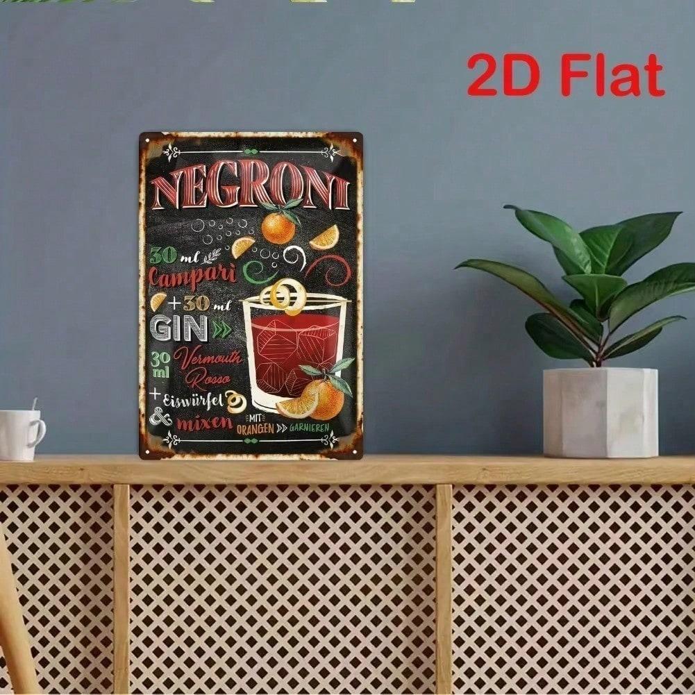 Metal Wall Art, Negroni Recipe Print, Orange Citrus Retro, Bar Pub Decor