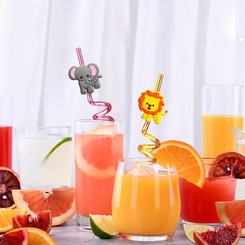 8PCS Cartoon Animal Reusable Spiral Straw
