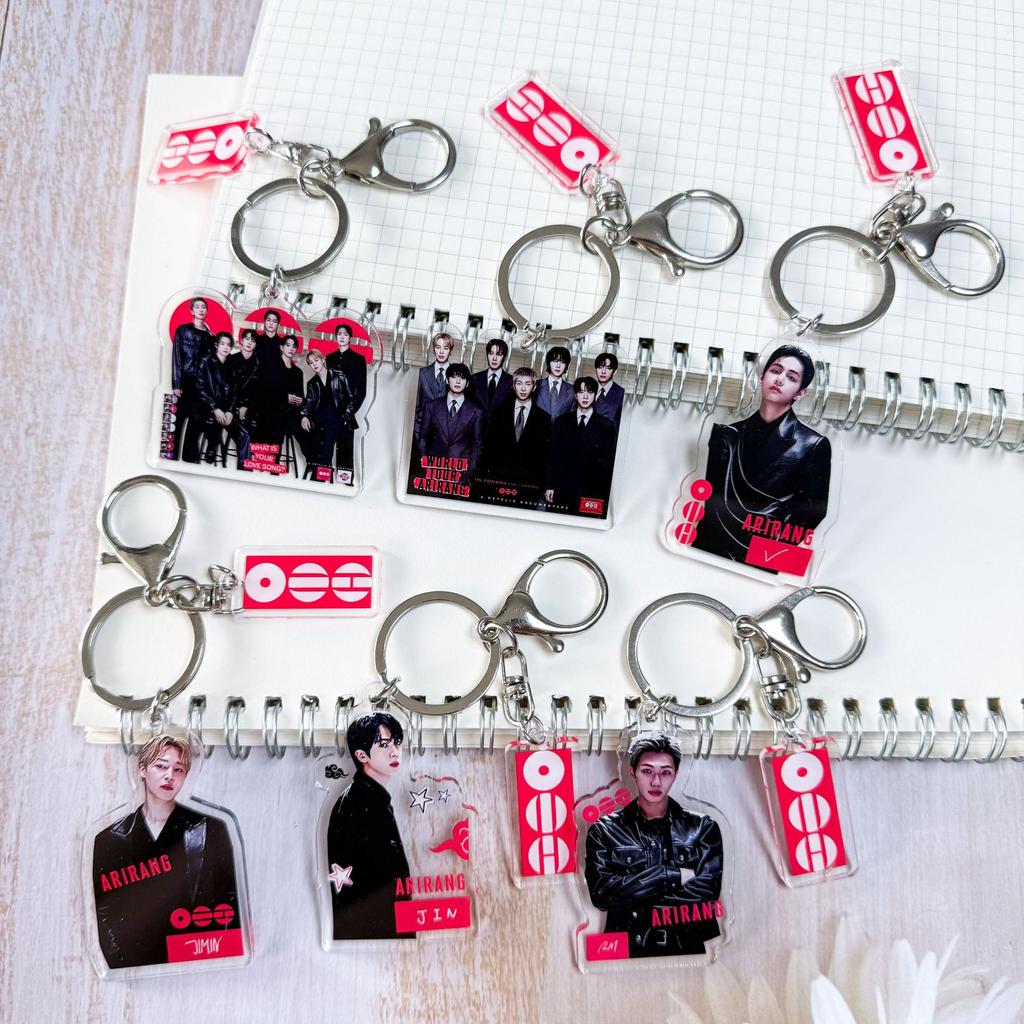 9pcs BTS Arirang World Tour Acrylic Keychain, Bangtan Boys Suit Style Member & Group Charm with Logo Tag, Kpop ARMY Fans Bag Accessory