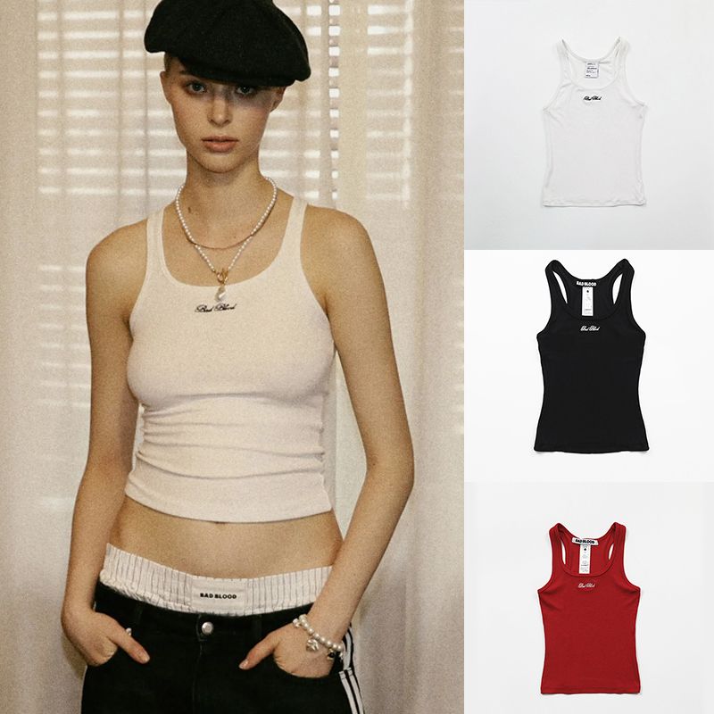 Badblood Niche Solid American Vintage Vest Sling Women Letter Embroidery Design Sense Bottoming Top Tide
