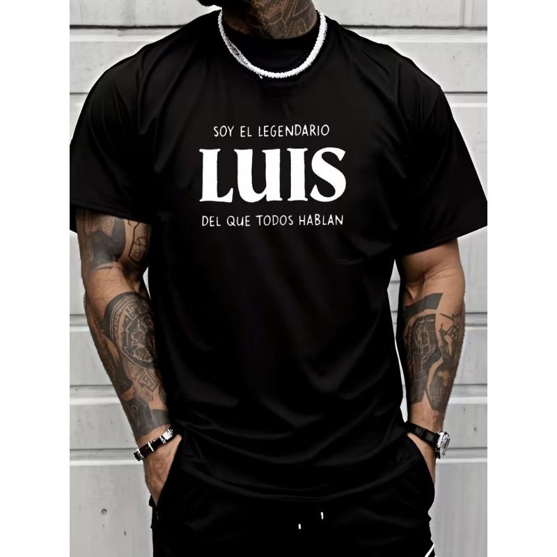 European Size Men s Street Style Legendary Luis Declaration Print Short Sleeve Top S чёрный