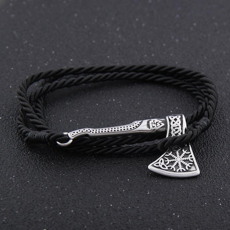 Viking Valknut Axe Leather Bracelet for Men Women Nordic Jewelry Gift with Wooden Box