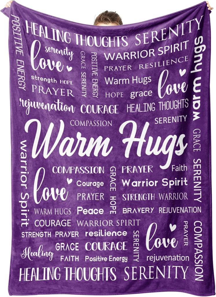 Afterprints Warm Hugs Healing Blanket  Soft Comfort Throw Blankets X Inspirational Get Well Gifts for Women Breast Cancer Suppor