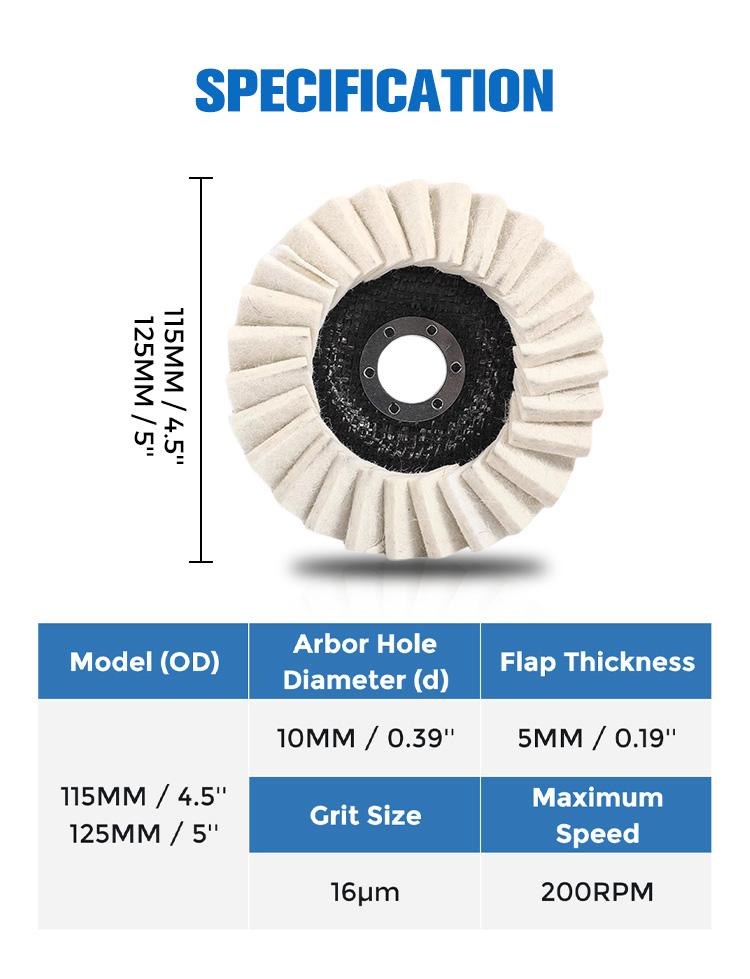 115/125mm Wool Felt Polishing Pad Sturdy Angle Grinder Polishing Disc for Metal Ceramic Marble Polishing Wheel Grinding Tool 1pc