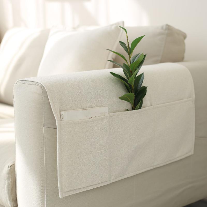 Cotton Linen Fabric Storage Armrest Pad Anti Slip Dustproof Simple Storage Pocket Four Season Universal Sofa Armrest Cover Cloth
