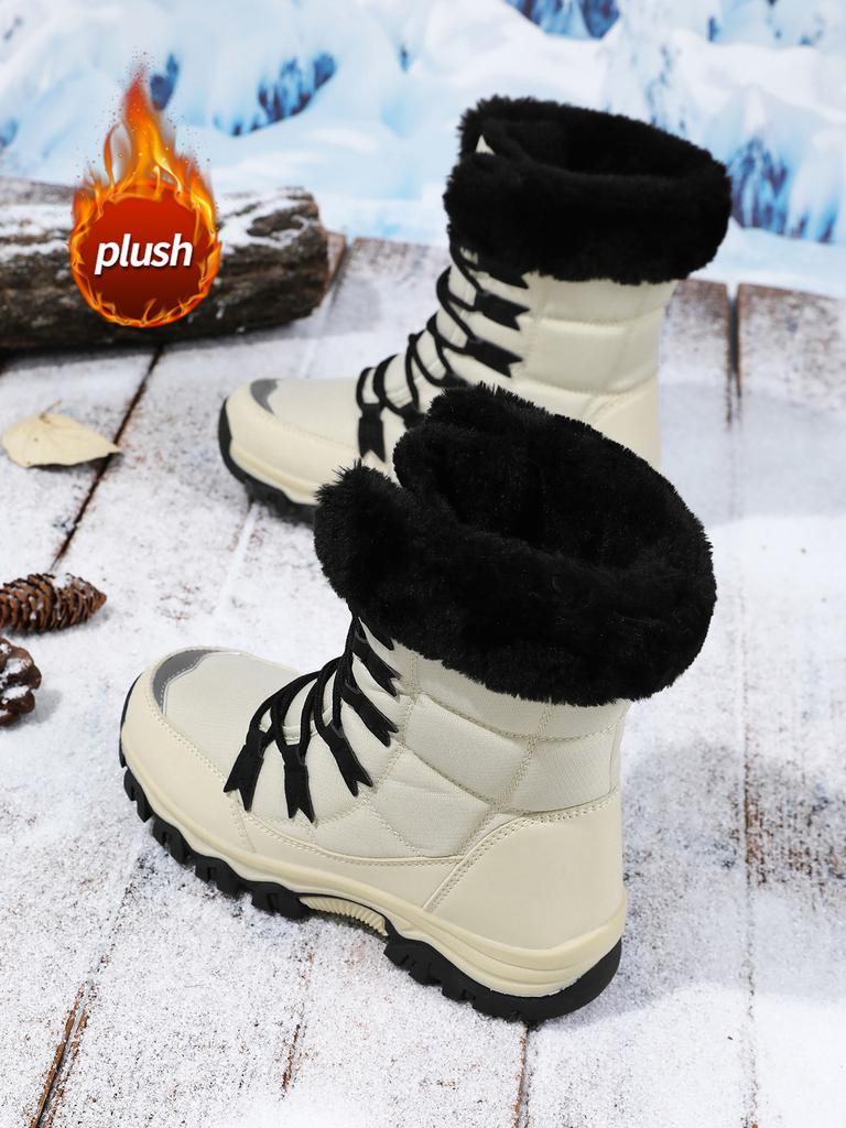 Damen-Stiefel, Winter, weißer Schneestiefel, kurzer Stil, wasserabweisendes Obermaterial, rutschfeste Qualität, schwarze Schuhe aus Plüsch