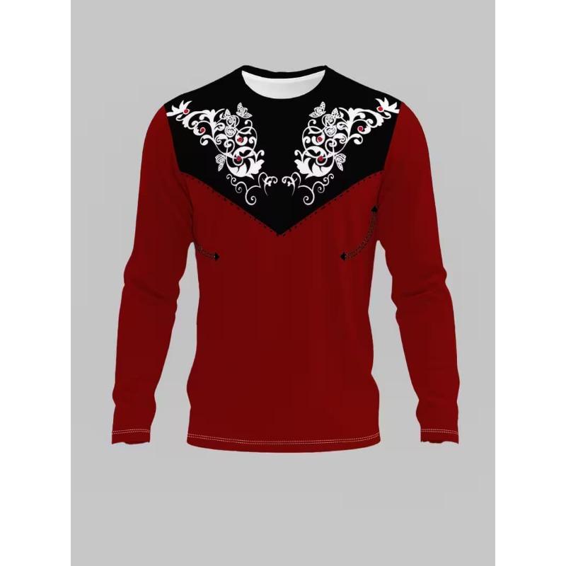 Men's casual autumn and winter printed long-sleeved crew neck T-shirt