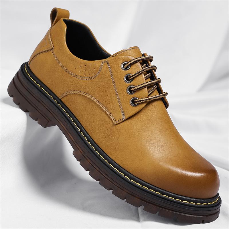 Low Top Platform Big Head Work Shoes for Men Solid Color Fashion Casual Leather Shoes Male British Fashion Retro Dress Shoe Man