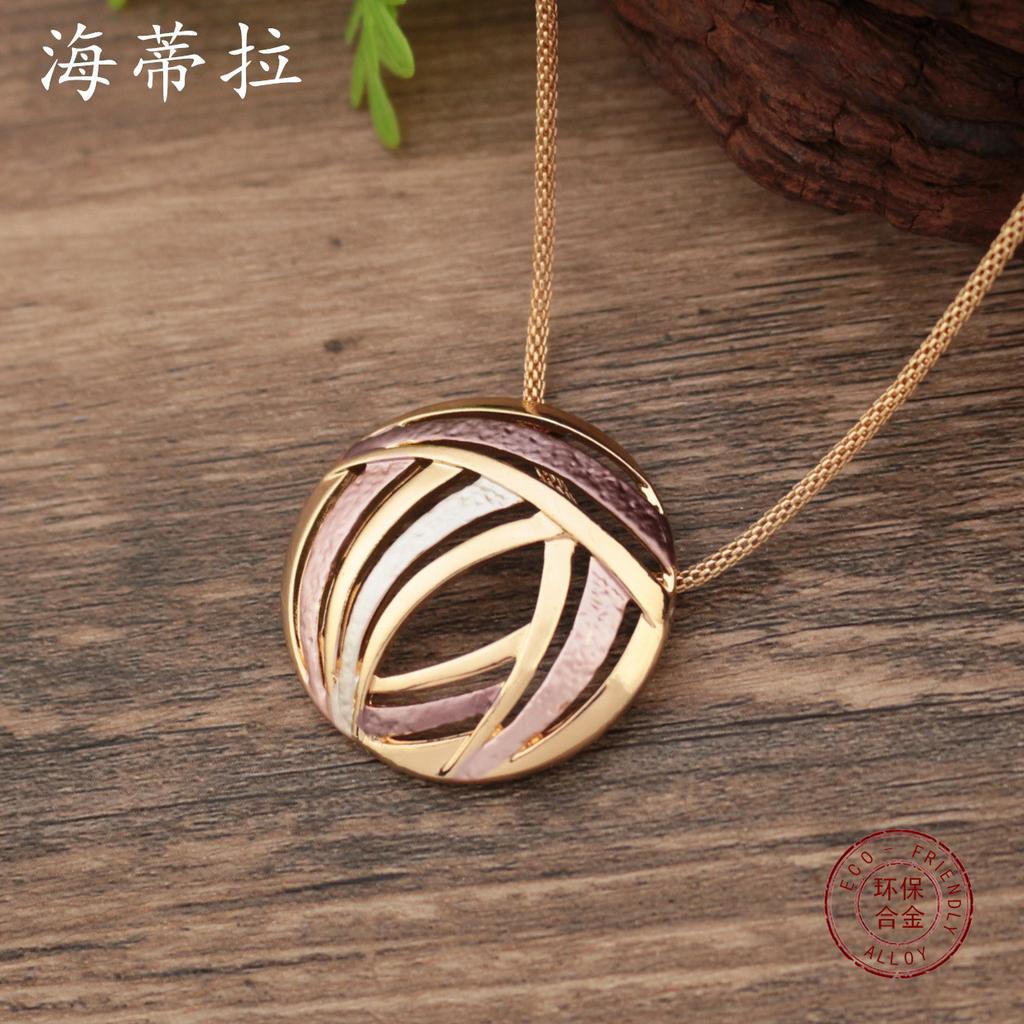 New Enamel Color Round Hollow Geometric Line Small Pendant, Women's Simple Irregular Line Necklace