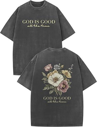 Christian Shirts GOD Is Good Graphic Tees Cross Bible Dove Jesus Religious Tshirt Retro Washed Tops Unisex Casual Tops