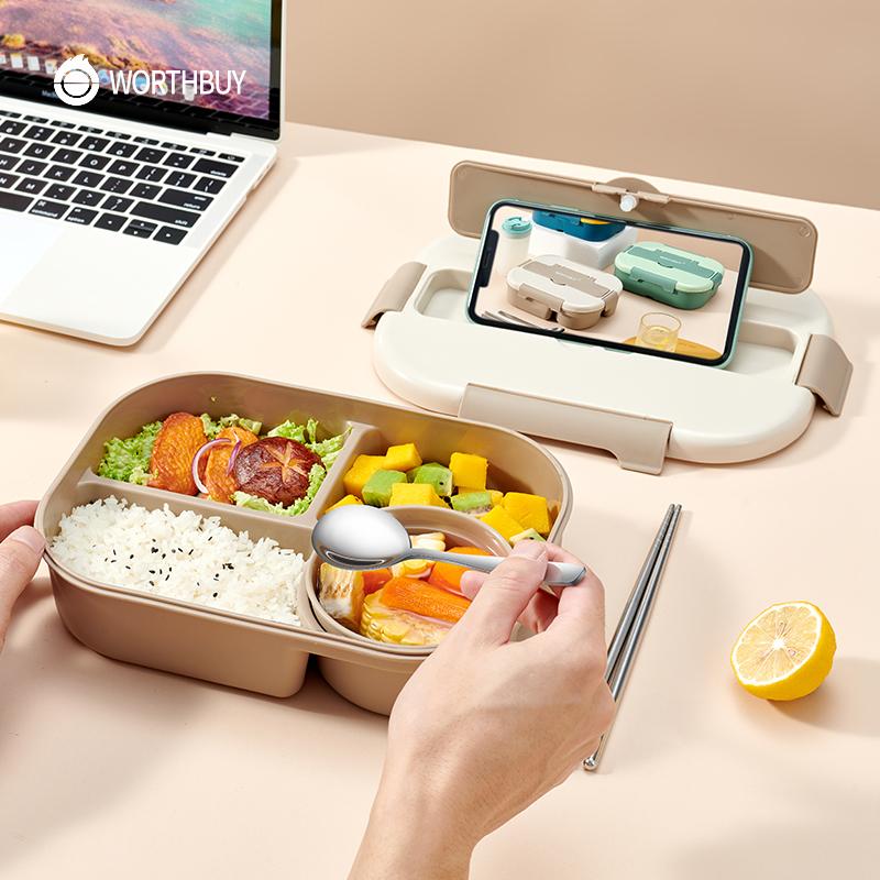 Compartment Lunch Box Plastic Portable Lunchbox Students Office Bento Box Microwave Food Containers with Chopsticks and Spoon