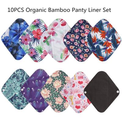 10PCS Reusable Bamboo Charcoal Cloth Panty Liner,Mixed Color,Women Menstrual Sanitary Pads