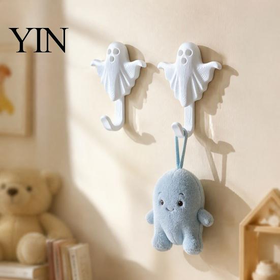 Minimalist White Hook 2Pcs 3D Printed Halloween Ghost Wall Hook, Decorative Hanger for Space Saving Organizer Hats Towels Keys, Creative Storage