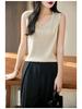 2025 Spring Worsted Wool Round Neck Sleeveless Knitted Vest - Solid Color Pullover Top