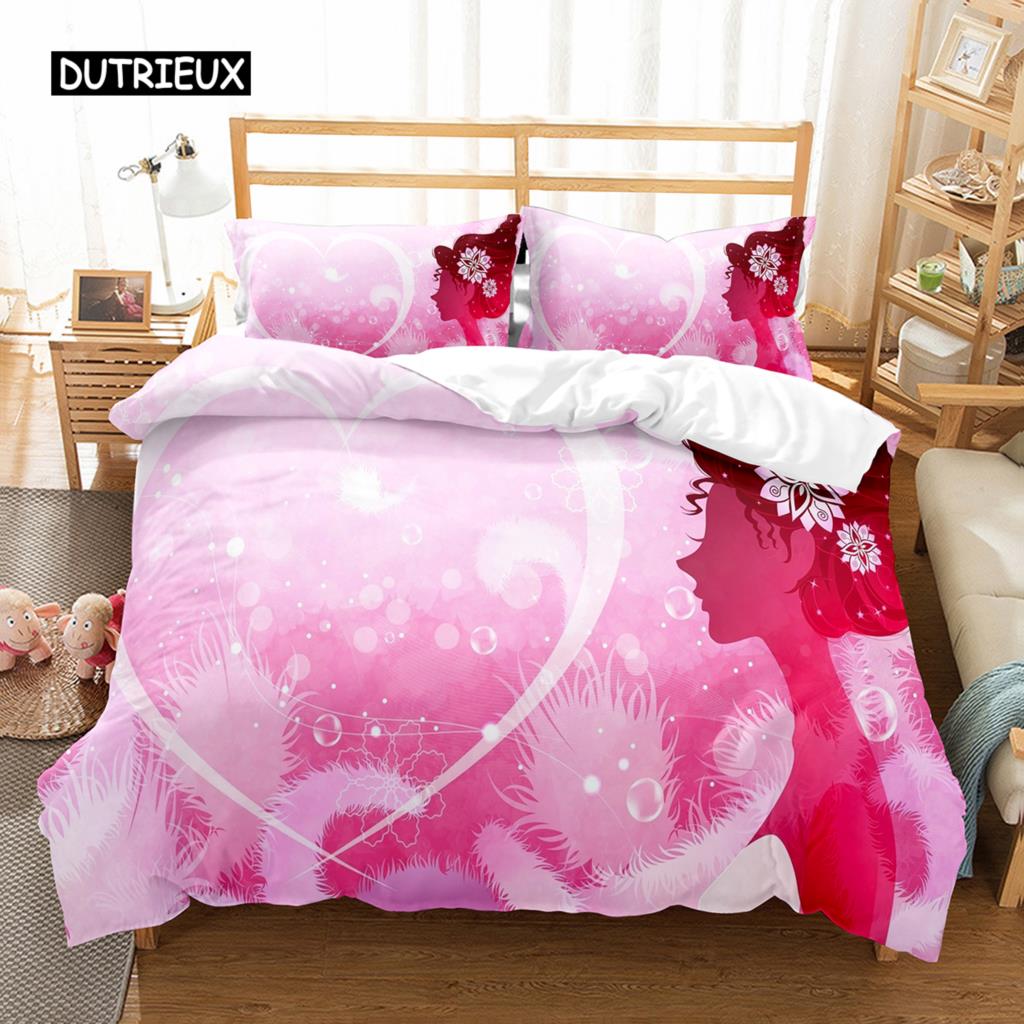 Romantisches Blumendesign Bettbezug-Set Alles Gute zum Frauentag Bettwäsche-Set Polyester 8. März Bettdeckenbezug Einzel- King-Size Für Mutter Geschenk