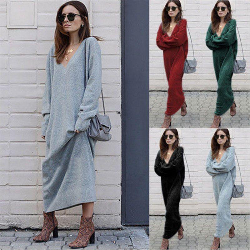 Elegant Woman Fashion V-neck Long Sleeve Winter Sweater Dress For Stylish Looks