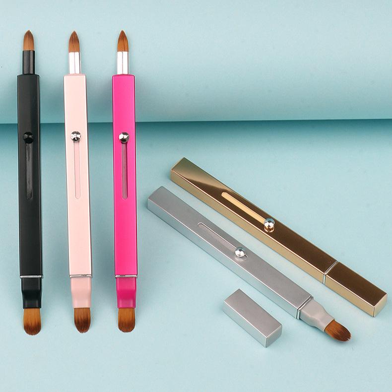 Double-Ended Retractable Lip Brush with Cap – Portable Metal Lip Liner and Lipstick Brush